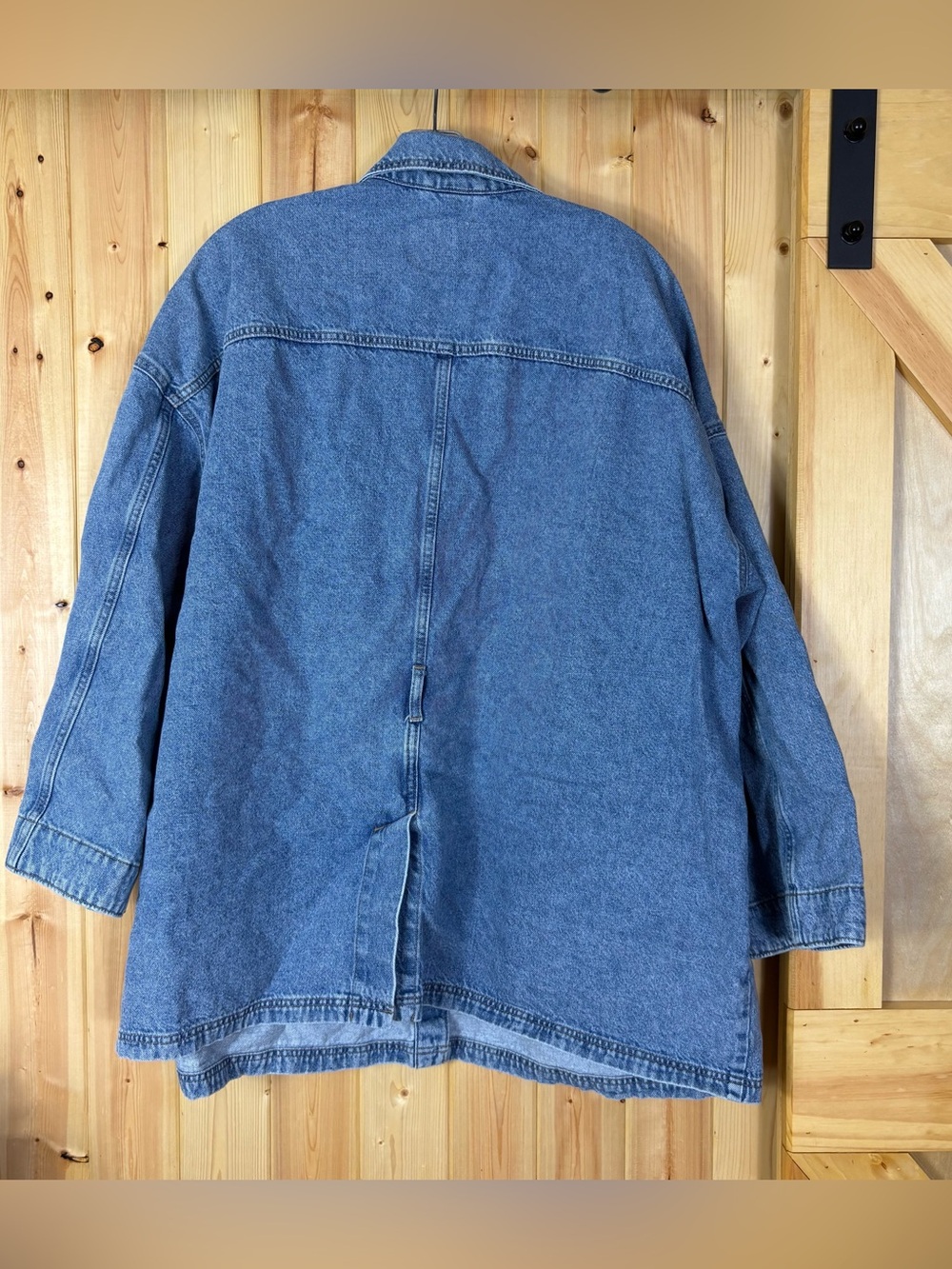 & Denim Women’s Blue Denim Jacket Size XXL Font Tie Barn Chore Jean H&M Pockets - Picture 5 of 10